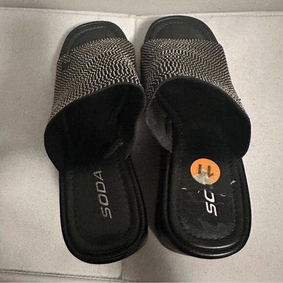 Soda Black Rhinestone Bling Chunky Wedge Open Toe Sandals Womens 11 - Picture 4 of 8